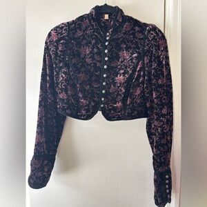 Free People Velvet Floral Blazer - Black and Pink
